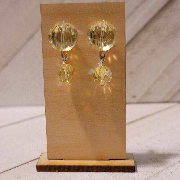 Yellow Aurora Borealis Bead Earrings - Picture 1 of 2